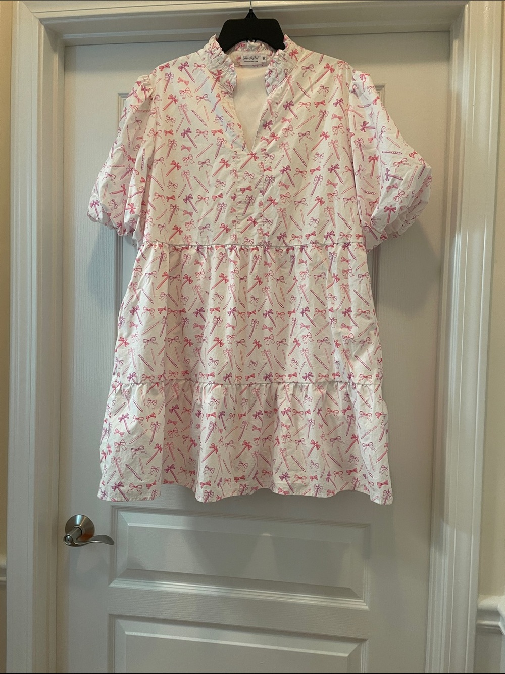 Women's White and Pink Tiered Cotton Dress -Teacher Dress
